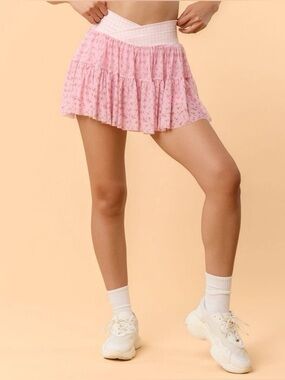 Blogilates Women's Ballerina Skort - Pink Gingham L NWOT